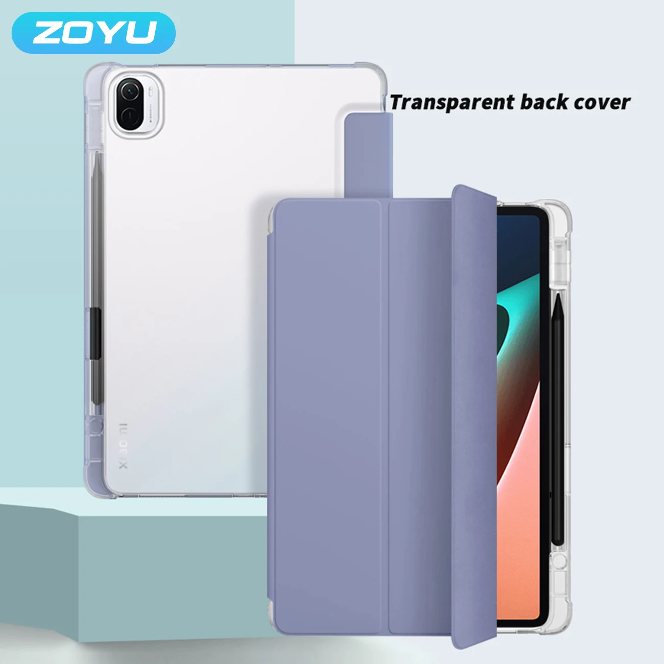 For Xiao Mi 5th Generation 11inch 2021 pad case transparent back cover with Pencil Holder Auto Wake/Sleep Trifold Stand Cover |