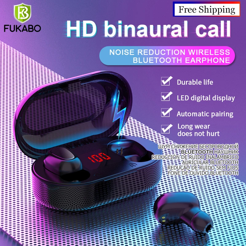 V5.0 Bluetooth наушники С микрофоном гарнитура светодиодный Дисплей Беспроводной 9D