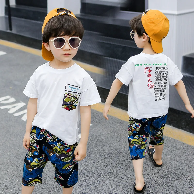 

Korean-style Brand Childrenswear New Style 2019 Summer BOY'S Summer Short-sleeved Set Children Sports Clothing Clothing