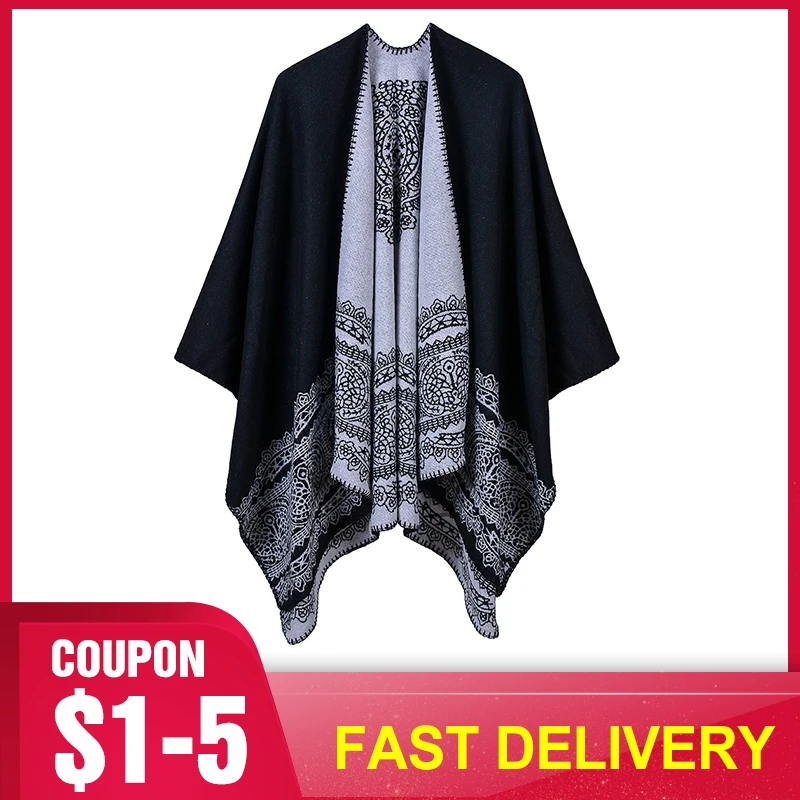 

Reversible Geometric Print Scarf Cape Women Autumn Spring Fashion Comfortable Warm Winter Shawl Scarf Cardigans