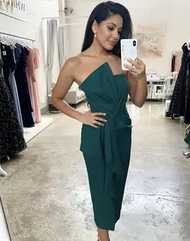 

Elegant Tea Length Sheath Prom Dresses 2020 Strapless Backless Evening Gowns vestidos de fiesta Homecoming Dress Cocktail Party