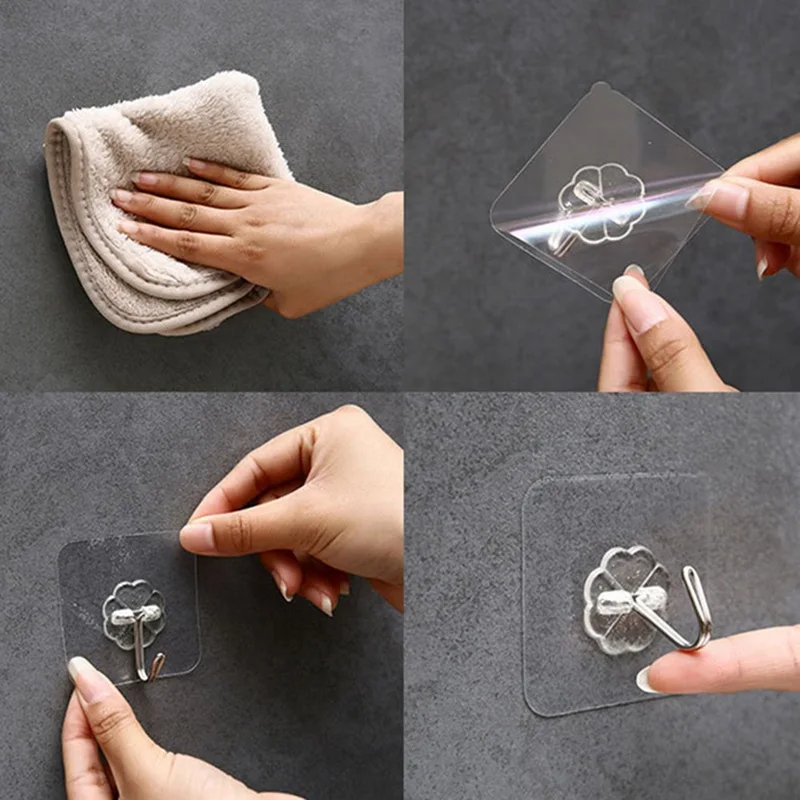 10/6PCS Hook Strong Transparent Suction Wall Sucker Hanger Waterproof Adhesive Heavy Load Rack Stainless Steel Hook Cabide