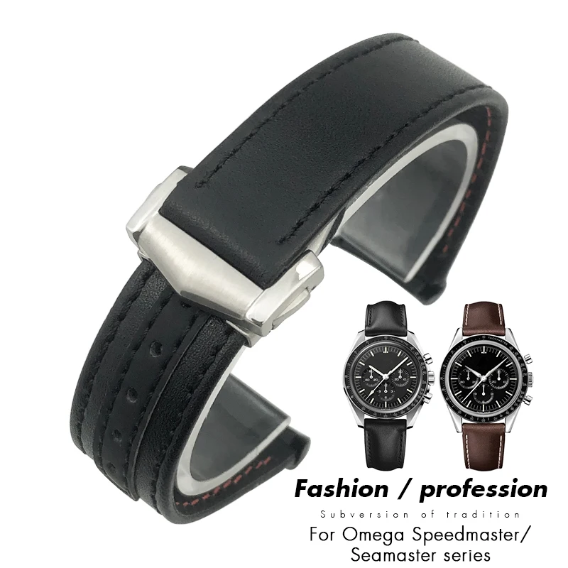 Cinturino In Vera Pelle Di Vacchetta Con Estremità Curva 20Mm 19Mm 21Mm Adatto Per Omega Aqua Terra At150 Seamaster Diver 300M Cinturino Per Orologio 
