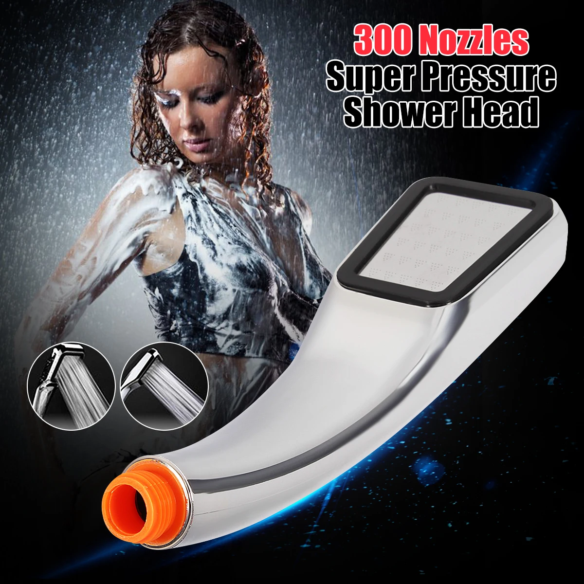 300Holes Shower Head Water Saving High Pressurized ABS with Chrome Handheld Shower Bathroom Water Booster Showerhead