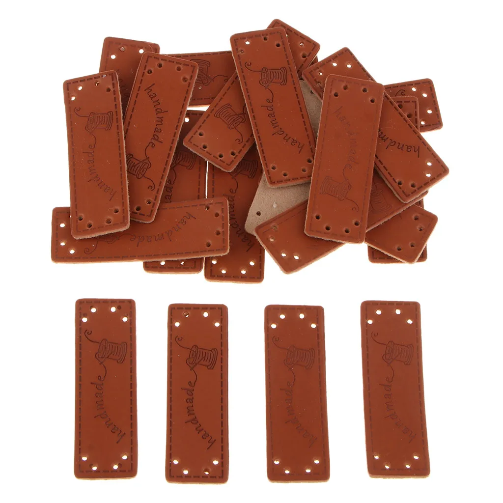 20pcs Leather Handmade Label Patches Tags DIY Sew Clothes Craft Leather Tags Hand Made Engraved Tag Labels Apparel Accessory