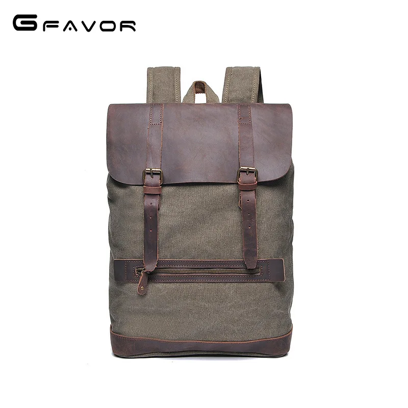 

SOURCE Backpack Men's Canvas Bag with Full-grain Leather Large-Volume MEN'S AND WOMEN'S Retro Backpack School Bag ODM