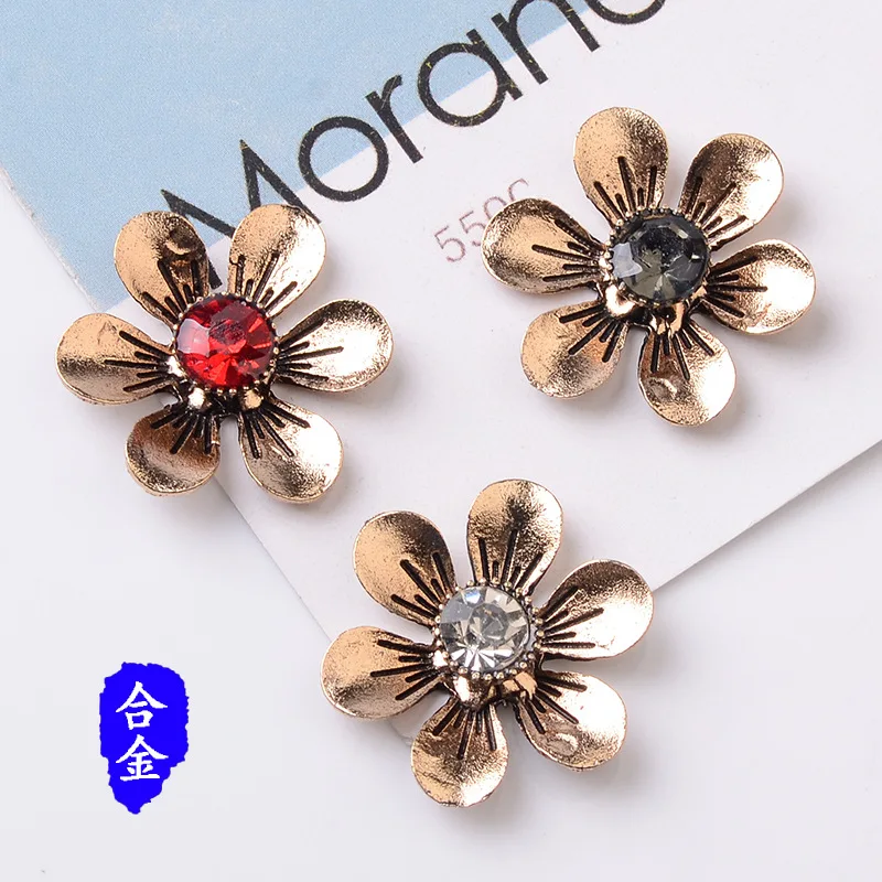 

50pcs/lot Alloy Anti-Gold color with Crystal Flower charm pendant For Clothing DIY Jewelry Making Finding Charms Accessories