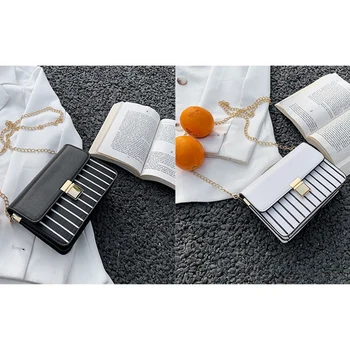 

Striped Pu Leather Women's Messenger Bag Fashion New Mini Clamshell Square Bag Luxury Chain Shoulder Bag