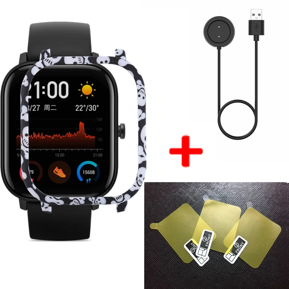 3 в 1 защитный чехол из поликарбоната для Xiaomi Huami Amazfit GTS Smart Watch Band полный корпус+ пленка для экрана для Amazfit band USB кабель - Цвет: Color5