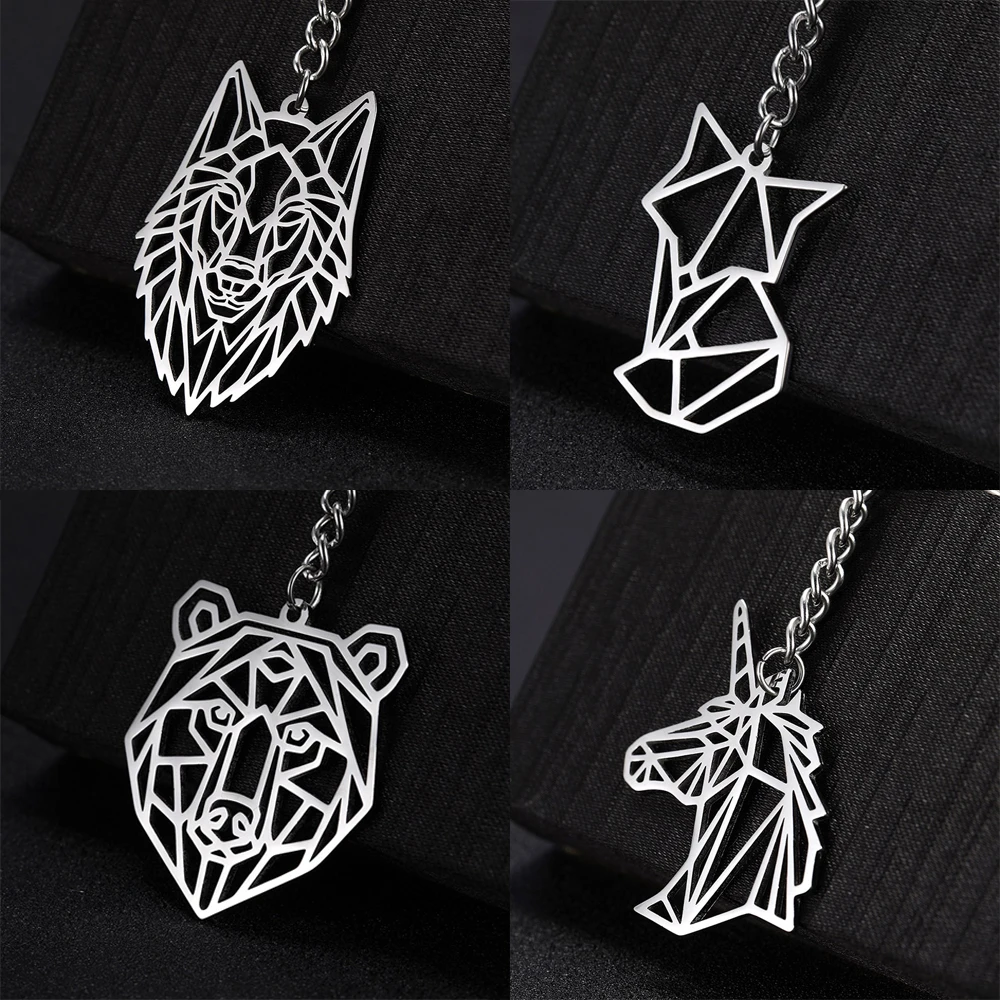 COOLTIME Wolf Keychain Fox Tiger Bear Animal Pendant Unicorn Rabbit Stainless Steel Keyring Men Car Key Chain Jewelry Gift 2024