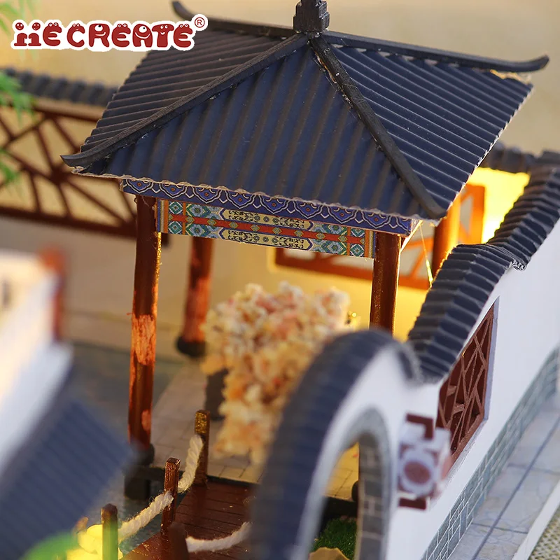 IiE создать кукольный домик мебель китайский стиль деревянный Миниатюрный Кукольный дом Diy игрушки для детей с Светильник лампы Рождественский подарок