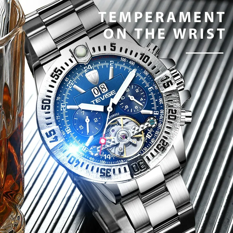 TEVISE Мужские механические часы с турбийоном, светящиеся автоматические часы, мужские деловые водонепроницаемые часы, Relogio Masculino