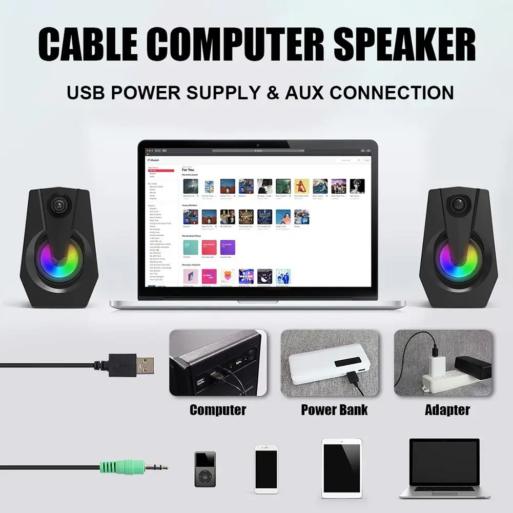 Компьютерные колонки проводной USB Компьютерный Саундбар светодиодный Красочные мультимедийные колонки для ПК настольный ноутбук смартфон