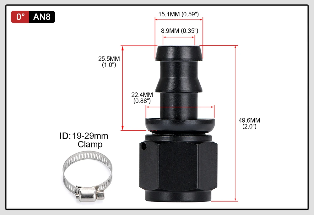 Universal AN6 AN8 AN10 Push-on Hose End Fittings Fuel Oil Cooler Hose Fitting 0 45 90 180 Degree Reusable Connection Adapter