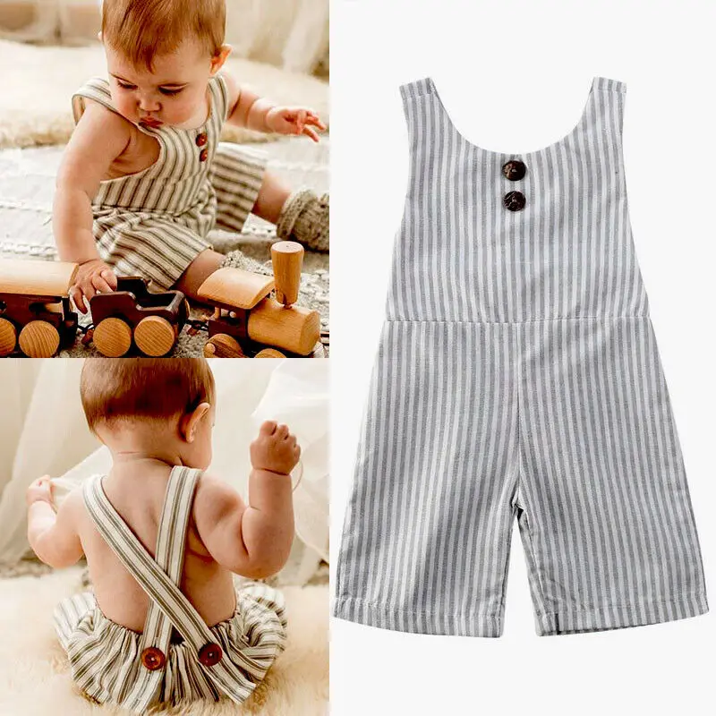 UK Infant Kids Baby Girl Boy Striped Bib Pants Romper Overalls Outfits Clothes |