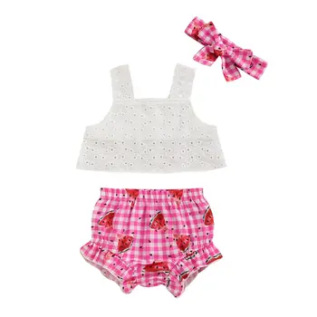 

3PCS Summer Newborn Baby Girl Sets Sleeveless Tops +Tutu Shorts Pants + Headband outfits 3-24M