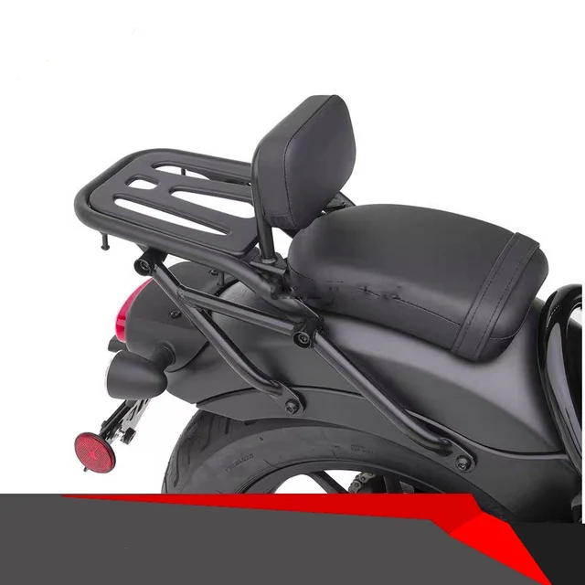 Enhance your Honda Rebel CMX300 or CMX500 with the stylish Backrest Sissy Bar Cushion Pad Luggage Rack Rear Tail Saddlebag Cargo Carrier