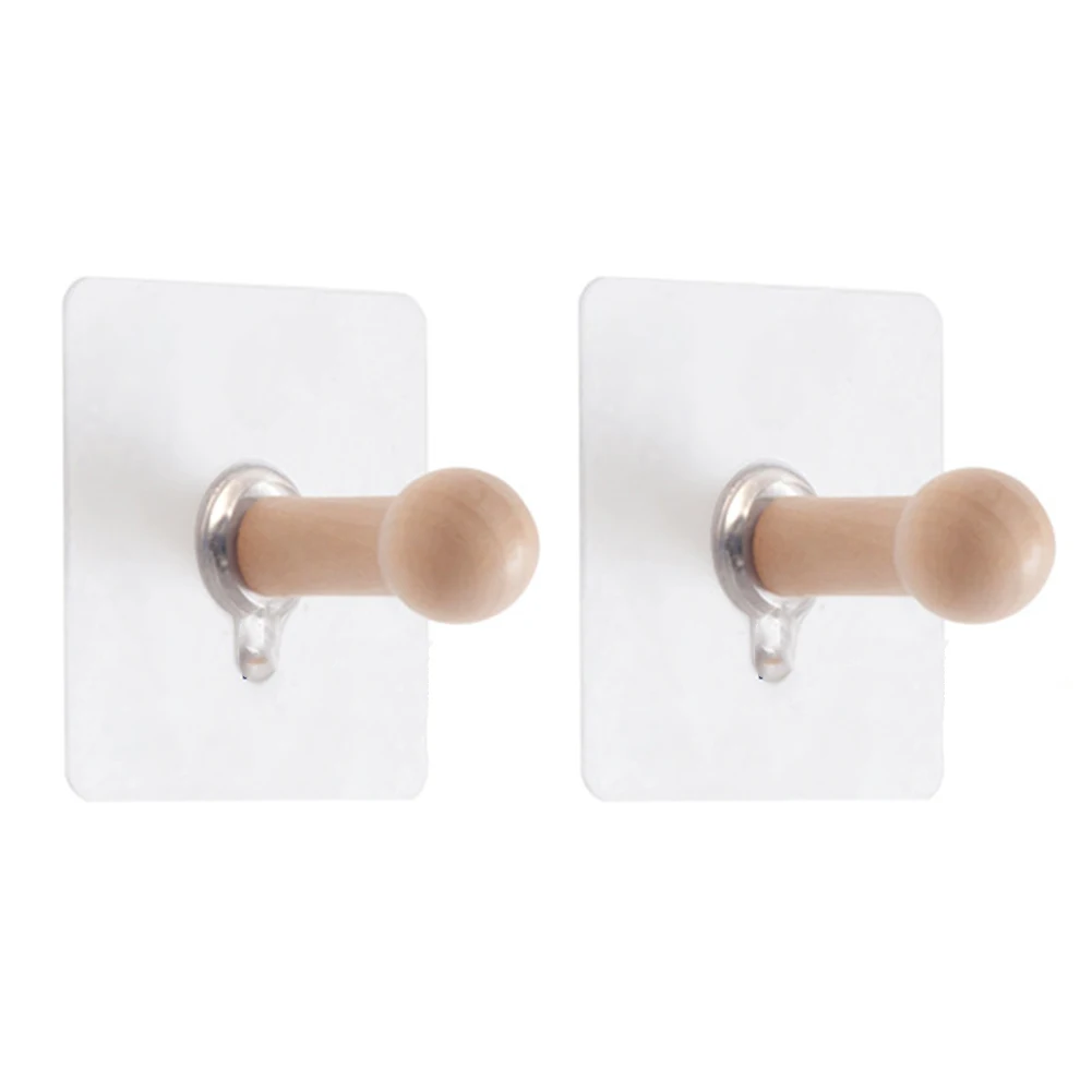 cheap 2PCS Wooden Strong Hat Wall Mount Door Hanging Anti Slip Hook Storage Towel Adhesive Practical Durable Organizer Home Supplies