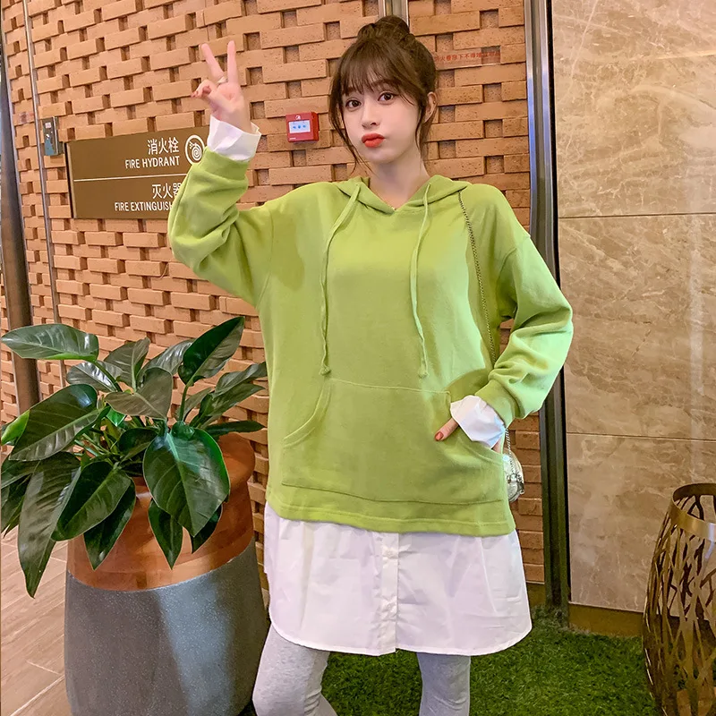 

Pregnant Women Dress Fashion Models Western Style 2020 Spring New Style Loose-Fit Mock Two-Piece Large Size Pregnant Women Hoodi