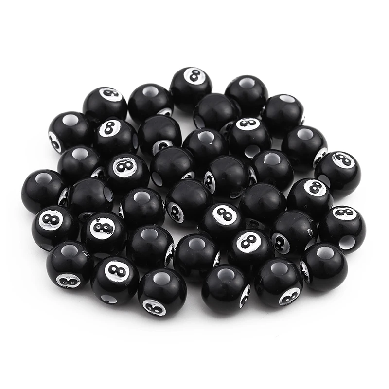 20/40Pcs Big Hole Billiards Black 8 Word Ball Beads Spacer Loose Beads