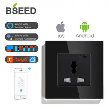 Многофункциональная настенная розетка BSEED с Wi-Fi, умная розетка, черная, белая, гловидная, цветная кристальная панель, 13А, розетка с поддержкой для Tuya App