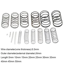 10 sztuk 0.3*6*5-50mm sprężyna ze stali małe zwolnienie kompresji mechaniczna sprężyna powrotna sprężyna dociskowa OD 6mm 0.3x6x5-50mm