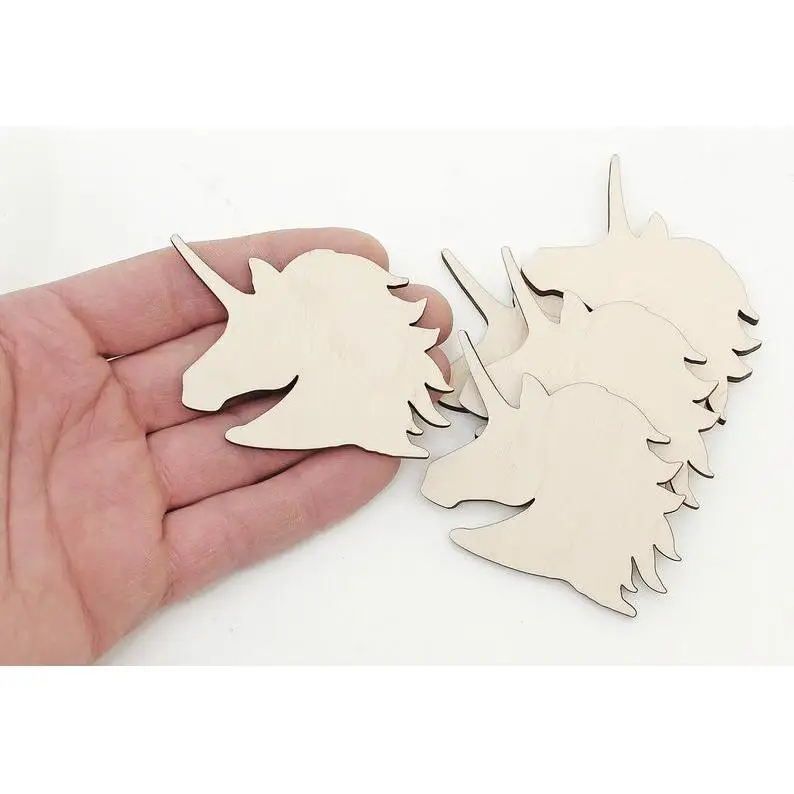 

5x Wooden Unicorn Head Cutouts (5cm) Shape Art Projects Craft Animal Silhouette Decoration Gift Decoupage Cutout 1027