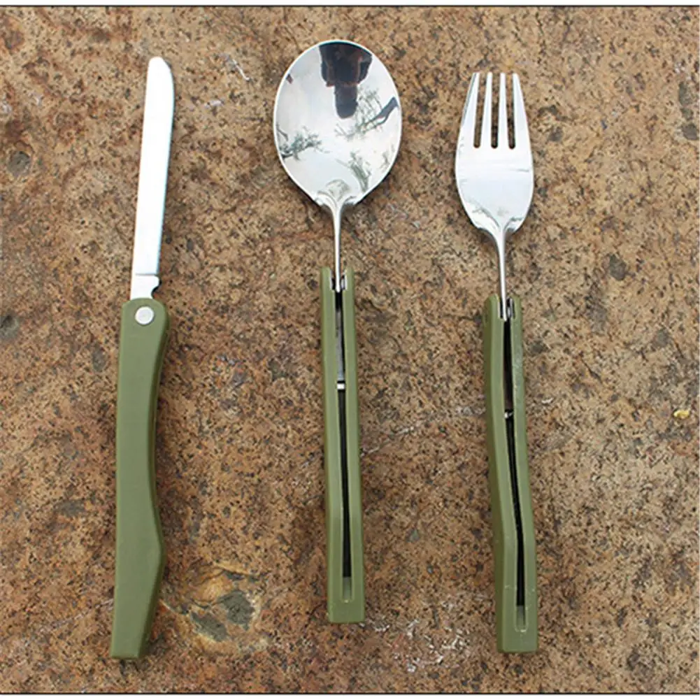 Portable Mini Cutlery Set Outdoor Hiking Tools Folding Cutlery Set Camping Picnic Stainless Steel Spoon Cutlery Tableware Set