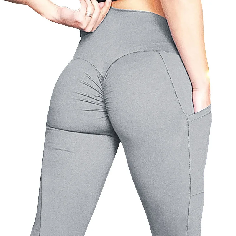 Women's Scrunch Butt Leggings with Pockets Pleated High Waist Hip Lifting  Compression Leggings Workout Yoga Pants