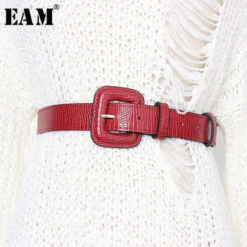

[EAM] Pu Leather Multicolor Black Big Buckle Long Belt Personality Women New Fashion Tide All-match Spring Autumn 2020 1D175