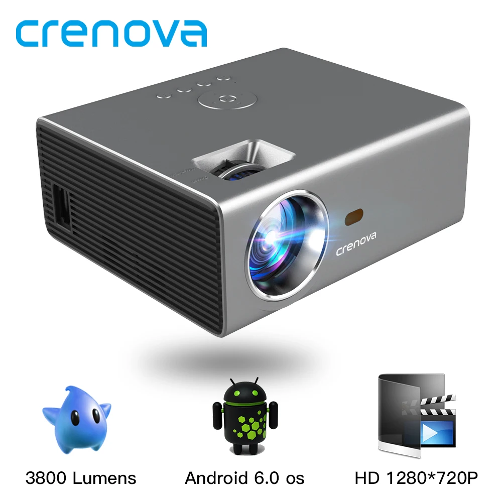 CRENOVA новинка 2019 светодиодный проектор HD 1280*720 P Android 6.0OS 3800 люмен домашний кинотеатр