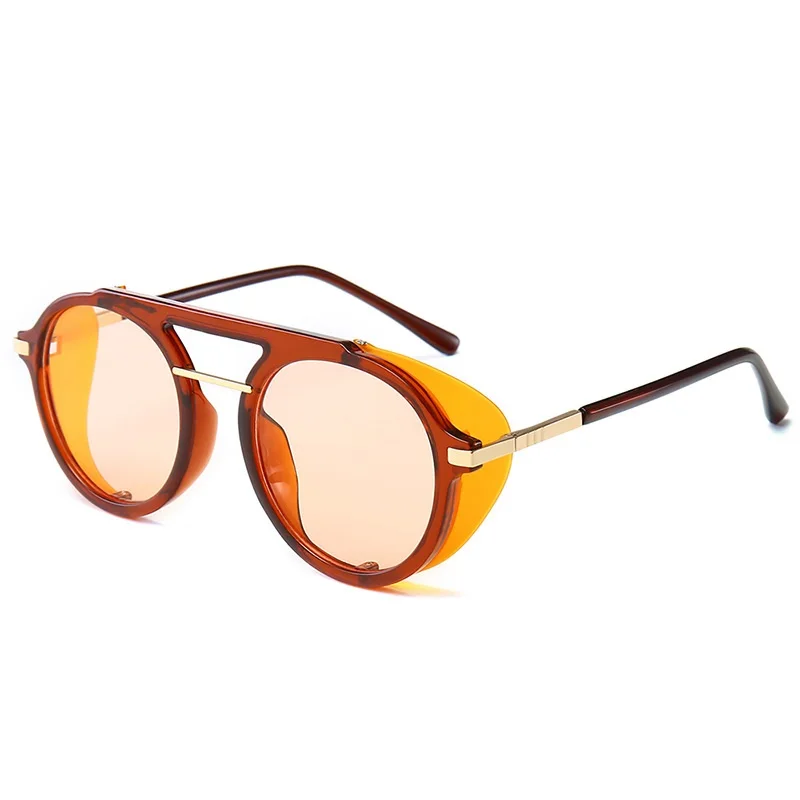 Винтажные круглые солнцезащитные очки в стиле стимпанк с зеркальными линзами, женские брендовые дизайнерские солнцезащитные очки, крутая Ретро оправа, Uv400 Gafas Sol Mujer - Цвет линз: C2