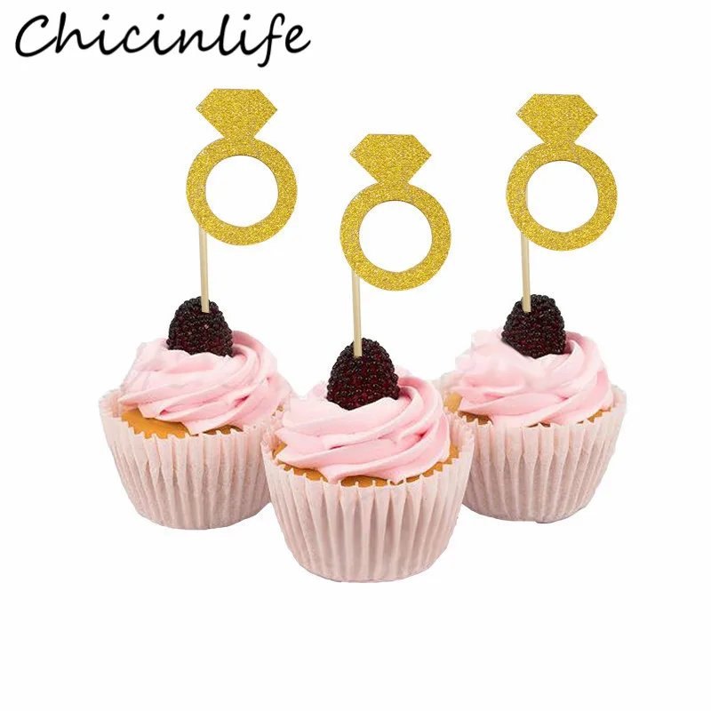 Chicinlife, 10 шт., кольцо с бриллиантами, топперы для кексов, свадебная церемония, аксессуары для торта, свадебный душ, принадлежности для дня рождения