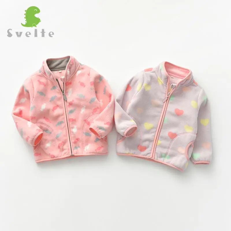 SVELTE/милая розовая флисовая куртка для маленьких девочек 2-7 лет, одежда на весну-осень-зиму с принтом