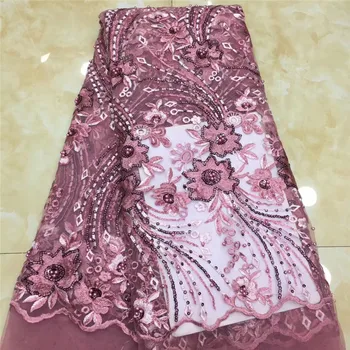 

New onion African Lace Fabric Embroidered Nigerian Guipure for Wedding High Quality sequins French Tulle Lace Fabric with Beads