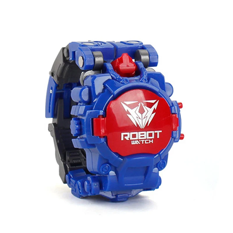 Дети робот трансформация наручные часы игрушка меха Робот Электронные часы дети спортивные мультфильм часы Дети подарки на день рождения - Цвет: blue