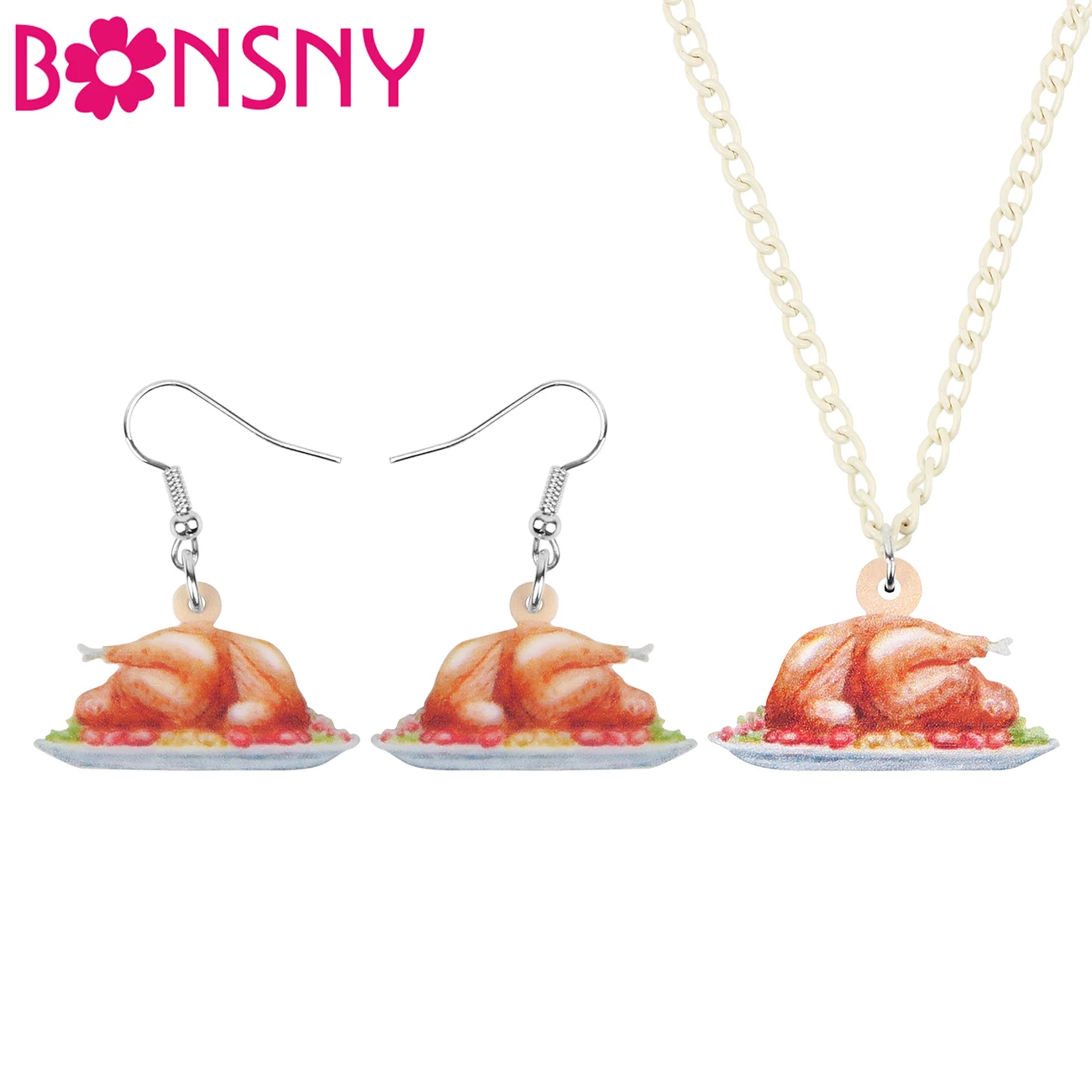 Bonsny Acrylic Thanksgiving Roast Turkey Chicken Jewelry Set Necklace Earrings Festival Decorations For Women Girl Teen Kid Gift | Украшения