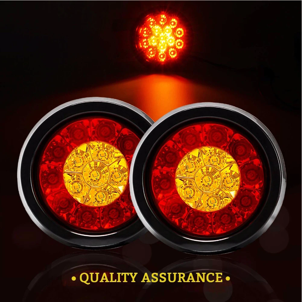 

2PCS RV Truck Trailer With Rubber Grommet 16LED Plastic Backup Universal 4Inch Round Lamp Tail Light Reverse Running Brake