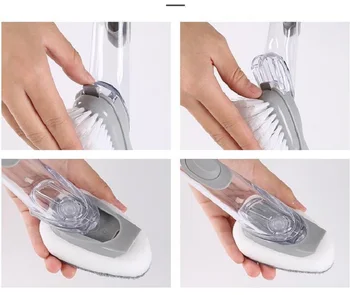 

Double Brush Kitchen Cleaning Brush Scrubber Bowl Washing Sponge Supplement Liquid Soap Dispenser Pot Cleaning Tool