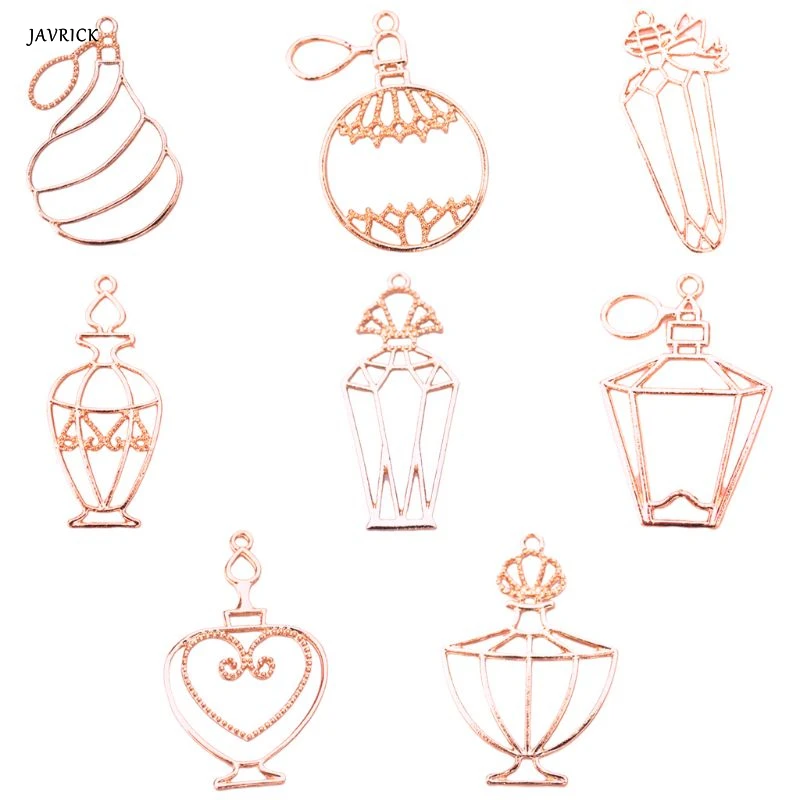 

8 Pcs/set Handmade DIY Epoxy Frame UV Gel Perfume Bottle Metal Hollow Border for Pendant Necklace Jewelry Making