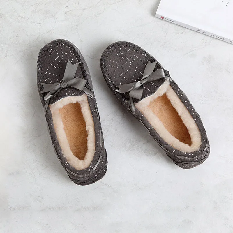 MIYAGINA Natural Fur Genuine Leather Women Flat Shoes New Fashion Women Moccasins Casual Loafers Plus Size Winter shoes