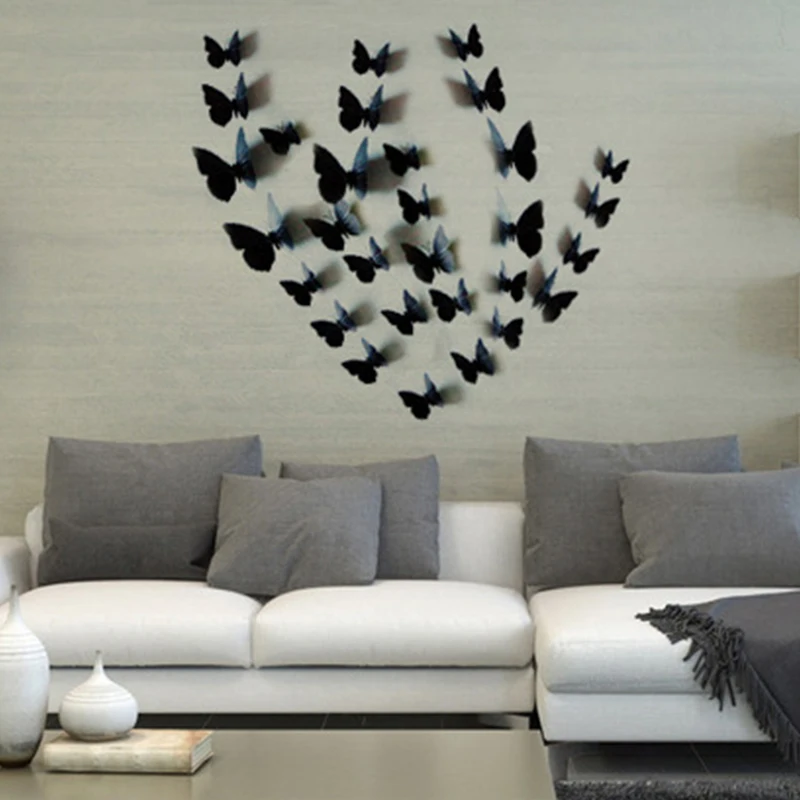 12pcs/Set Black Butterflies Wall Sticker Beautiful Beautiful Butterfly Sticker With Pin for Kid Room Wall Decals Home Decoration 5