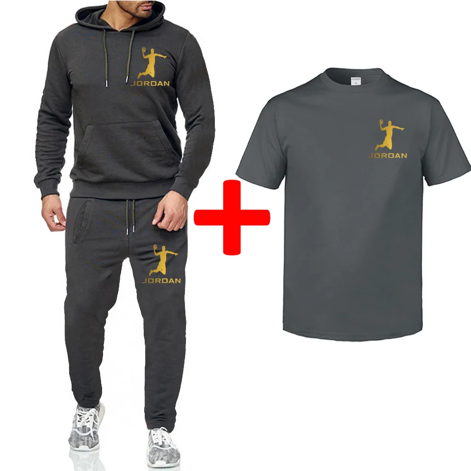 

2019 New Tracksuit Fashion Jordan Men Sportswear Three Piece Sets Autumn All Cotton Hoodie+Pants+Tshirt Brand Sporting Suit Male