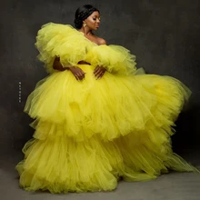 

Extra Puffy Tulle Evening Gowns Aso Ebi Style Fluffy Ruffles Custom Made Plus Size Women Prom Dressing Dresses