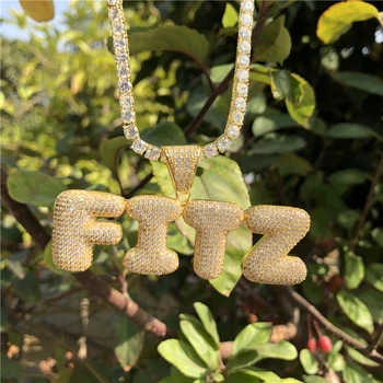 

Zircon Iced Out Bubble Letters Personalized Custom Name Copper Pendant Necklaces For Men white Gold Any Letters Nameplate Chain