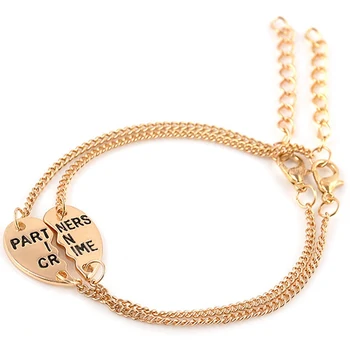 

2Pcs/Pair Fashion Heart Stitching Partner In Crime Friendship Bracelet For Girls Couple Best Friend Charm Jewelry Gifts