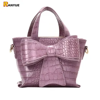 

Luxury Crocodile Pattern Crossbody Bags For Women Bow Purple Handbag Ladies Bags Designer Female Shoulder Bag Sac A Main Femme