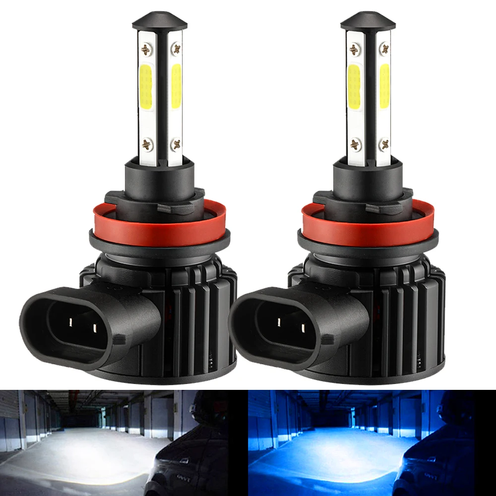 2pcs H7 LED H11 4 sides 10000LM H8 LED 9005 HB3 HB4 9006 Car Headlight Bulbs 6500K Cold White 8000K Ice Blue Auto Fog Light 12V