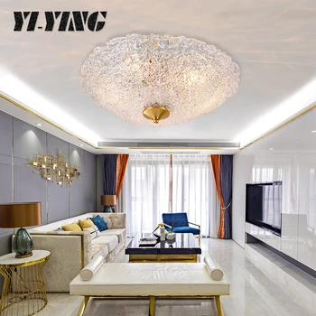 

All-copper glass led ceiling lighting living room, hall, dining room, bedroom, modern and simple light luxury model room lamps