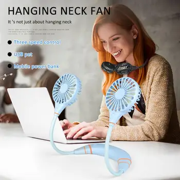 

High Quality Portable Lazy Sports Halter Fan 2 Fans Mini Hanging Neck Fan USB Rechargeable Cover Halter Sports Aromatherapy Fan